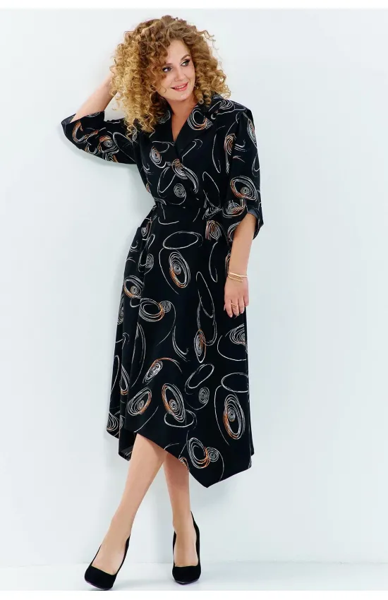 Платье Euromoda 633 чёрный + бежевый принт Платье Euromoda 633 чёрный + бежевый принт