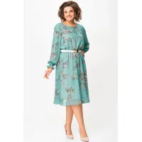 Платье Swallow 819.1 бирюзовый, принт «коричневые веточки»