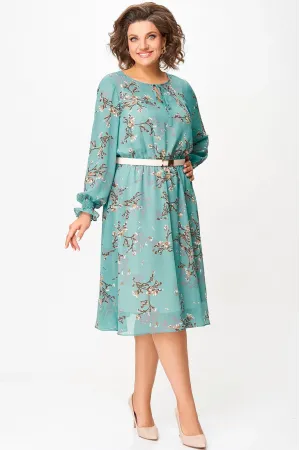 Платье Swallow 819.1 бирюзовый, принт «коричневые веточки»