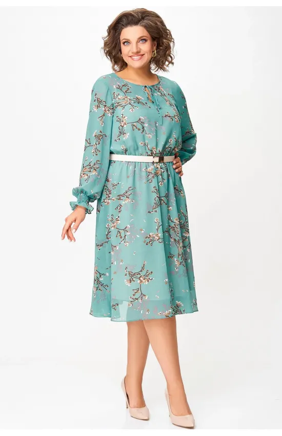Платье Swallow 819.1 бирюзовый, принт «коричневые веточки»