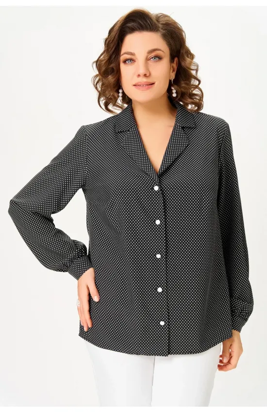 Блузка Swallow 842.4 черный в белый мелкий горошек