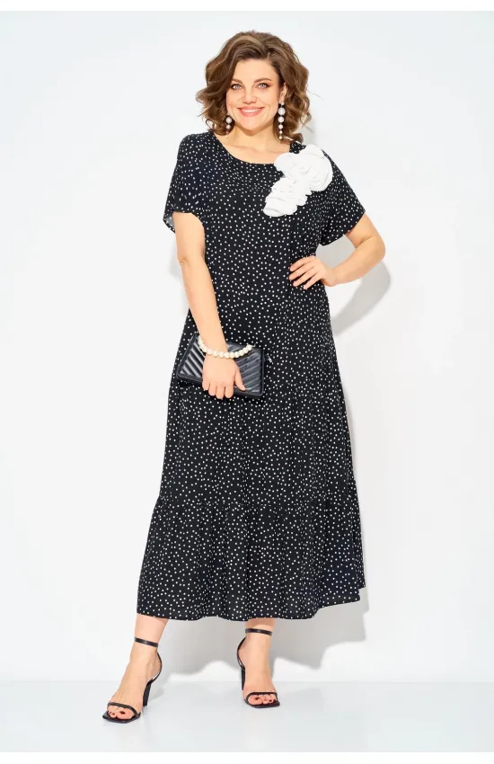 Платье Лилиана 1528 черный в белый горох