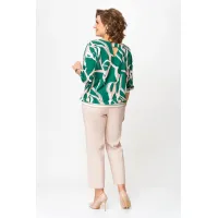 Блузка Swallow 872 изумрудно- зелёный в бежево- молочный принт