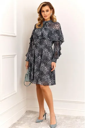 Платье Agatti 5898 серо-синий с принтом