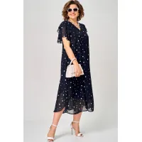 Платье Eva Grant 7116 синий горох