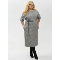 Платье Your Size 2264/164 Черно-белый в «гусиную лапку»