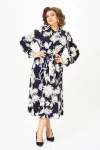 Платье Swallow 887 цвет-синий, принт «Белые листья»