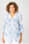 Блузка Swallow 852 белый/принт голубые цветы