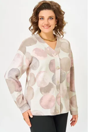 Кардиганы Swallow 889.1 молочный/принт круги в тёмно-бежевых оттенках