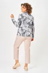 Кофта Swallow 883 дымчато-синий/принт «бежево- молочные абстрактные цветы»