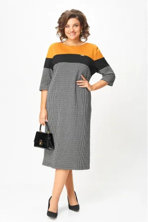 Платье Michel Chic 2188 гусиная лапка+горчица