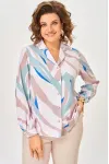 Блузка Swallow 772.4 пудровый, в мятный, бежевый и ярко-голубой принт
