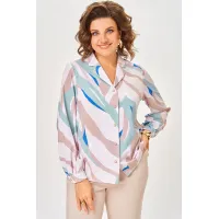 Блузка Swallow 772.4 пудровый, в мятный, бежевый и ярко-голубой принт