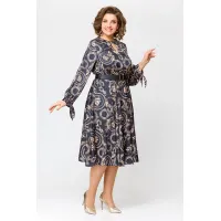 Платье Swallow 707 черный в бежевый принт