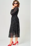 Платье Eva Grant 7177C черный в мелкий горох