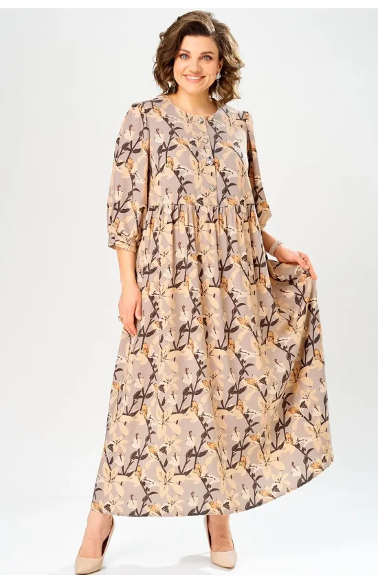 Платье Axxa 55235 бежевый+серый