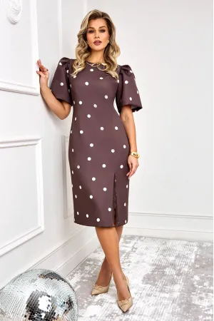 Платье Agatti 5888-1 шоколадный в молочный горох