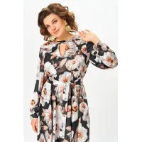 Платье Swallow 707.2 чёрный/принт «бежево-молочные пионы»