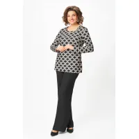 Блузка Swallow 878 чёрный, Принт «молочные ретро-волны»