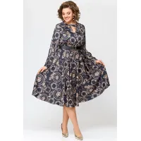 Платье Swallow 707 черный в бежевый принт