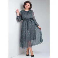 Платье Your Size 2219/164 Темно-зеленый в цветочный принт