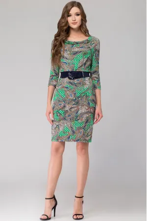 Платье Svetlana Style 1093 бежевые узоры+зеленый