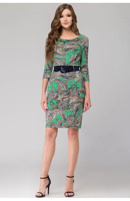 Платье Svetlana Style 1093 бежевые узоры+зеленый