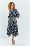 Платье Euromoda 633 черный белый + принт (волна) Платье Euromoda 633 черный белый + принт (волна)