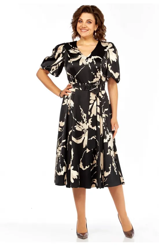 Платье Милора-Стиль 1419 черный с принтом