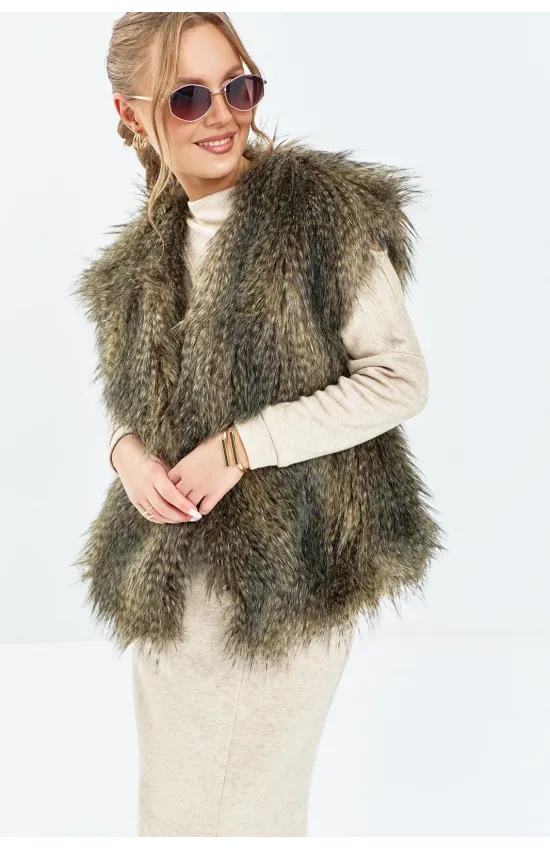 Жилет Euromoda 656 коричневый мех енота