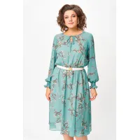 Платье Swallow 819.1 бирюзовый, принт «коричневые веточки»