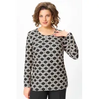 Блузка Swallow 878 чёрный, Принт «молочные ретро-волны»