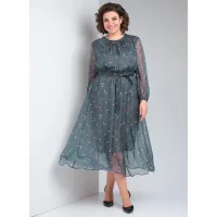Платье Your Size 2219/164 Темно-зеленый в цветочный принт