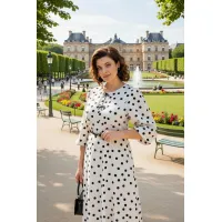 Платье Лилиана 1511Л молочный+горох