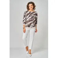 Блузка Swallow 872.3 молочный шоколад/принт «белая абстракция»