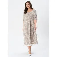 Платье Your Size 2253/164 Серо-бежевый с принтом