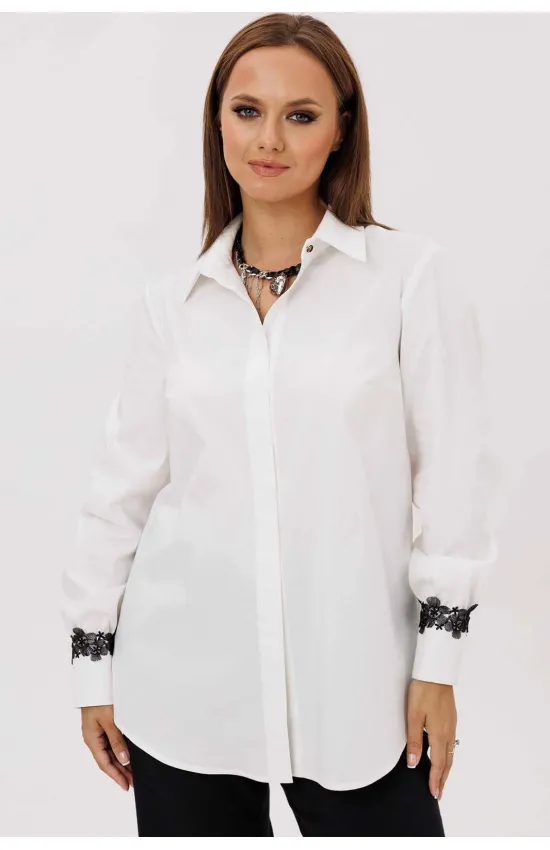 Блузка Mislana 12412 белый(отделка кружево) Блузка Mislana 12412 белый(отделка кружево)