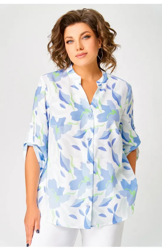 Блузка Swallow 852 белый/принт голубые цветы