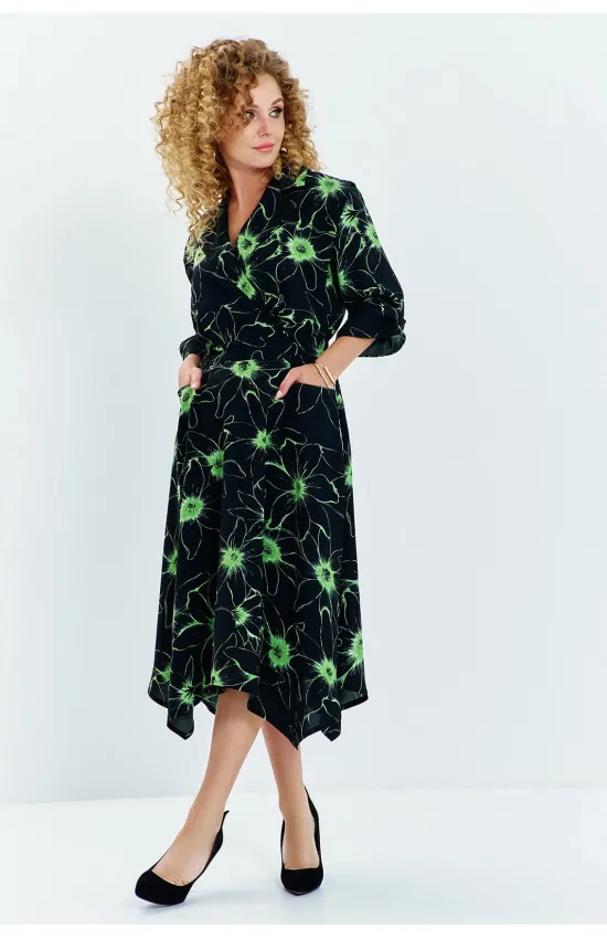 Платье Euromoda 633 черный+зеленый принт Платье Euromoda 633 черный+зеленый принт