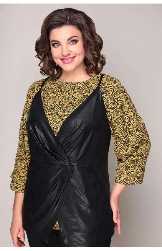 Жилет Volna 1224 горчично-черный