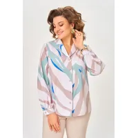 Блузка Swallow 772.4 пудровый, в мятный, бежевый и ярко-голубой принт