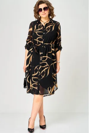 Платье Eva Grant 7046 черный+принт ленты