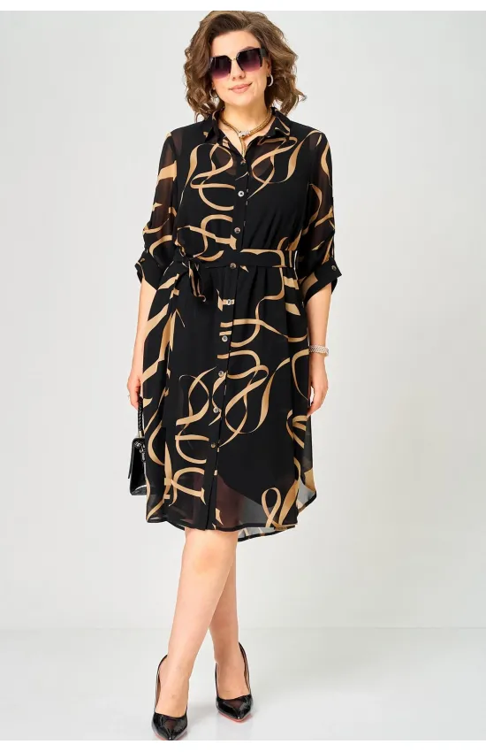 Платье Eva Grant 7046 черный+принт ленты