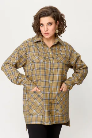 Блузка Avenue 0342 клетка: темно-песочный фон, синяя и бордовая клетка