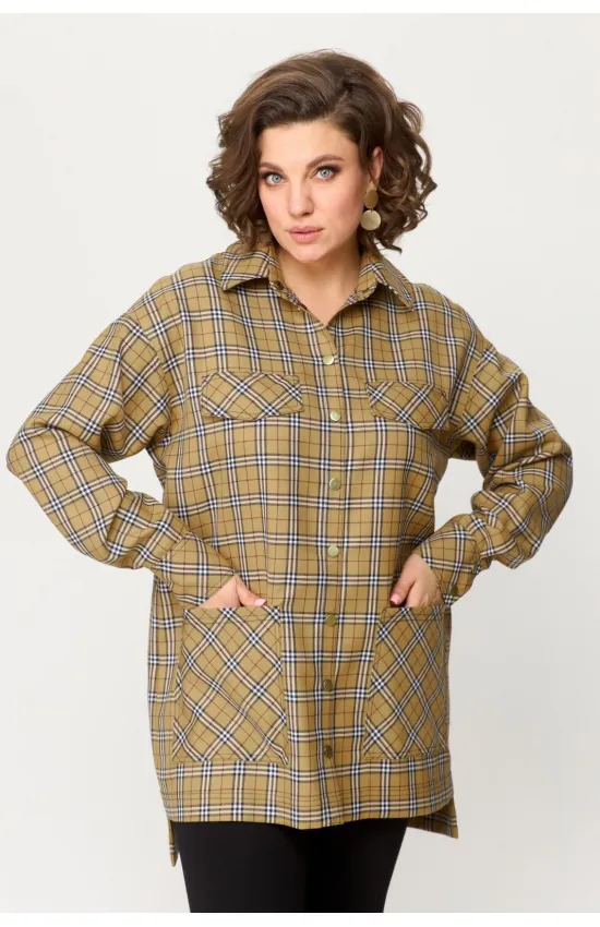 Блузка Avenue 0342 клетка: темно-песочный фон, синяя и бордовая клетка