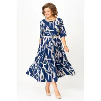 Платье Swallow 869 синий в бежевый принт