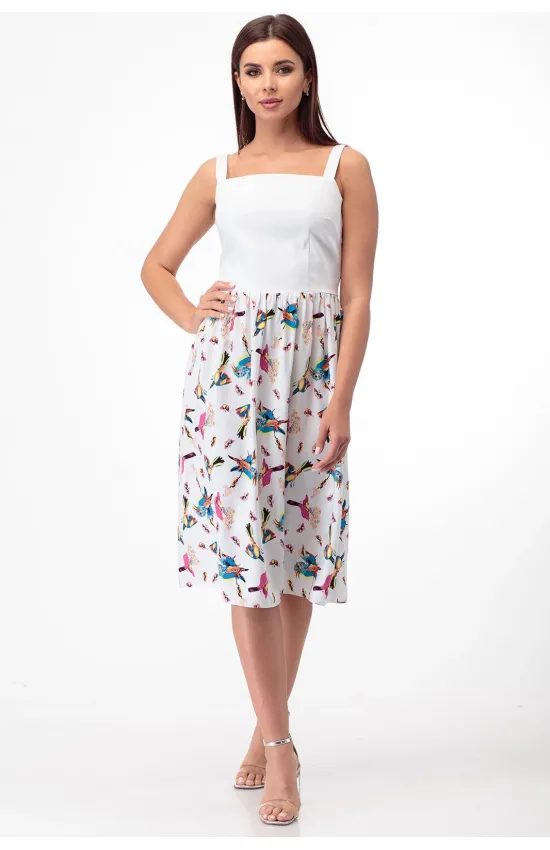 Платье Anelli 517 белый- принт птицы