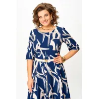 Платье Swallow 869 синий в бежевый принт