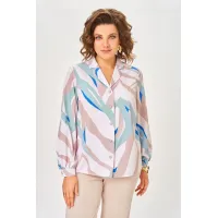 Блузка Swallow 772.4 пудровый, в мятный, бежевый и ярко-голубой принт