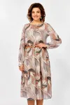 Платье Swallow 876 Серо-бежево- рыжий,  принт «листья»